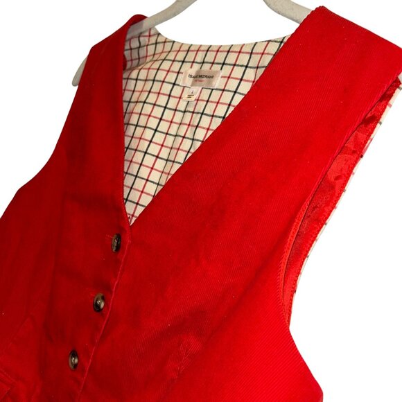 isaac mizrahi RUNWAY red corduroy window pane plaid button down vest HOLIDAY L - Picture 3 of 4